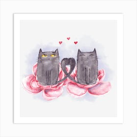 Two Cats On Roses Art Print