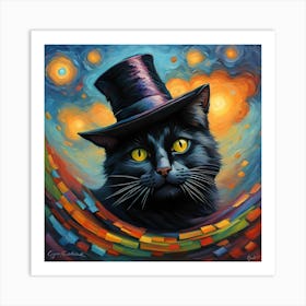 Kaleidoscope Black Cat With Top Hat Art Print