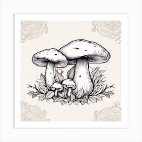 Mushroom And Roses Art Print