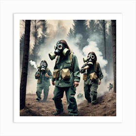 Gas Masks In The Forest Art Print