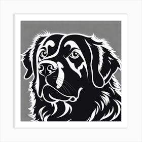 Bernard Retriever, Black and white illustration, Dog drawing, Dog art, Animal illustration, Pet portrait, Realistic dog art Art Print