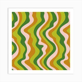 GOOD VIBRATIONS Groovy Mod Wavy Psychedelic Abstract Stripes in Lush Retro Seventies Colours Green Pink Copper Art Print