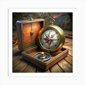 Antique Compass In Wooden Box Art Print