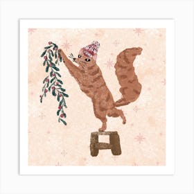 Christmas fox with garland Art Print