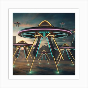 Alien Neon Ufos Art Print