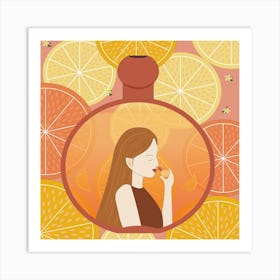 Illustration Of A Girl With Oranges Art Print