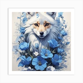 Fox With Blue Flowers Art Print