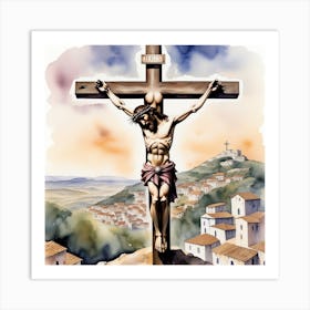 A Holistic Depiction Of The Somber Event Of Jesus Crucifixion  796589738 Art Print