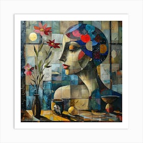 Woman With Flowers - Cubism colorful cubism, cubism, cubist art,   abstract art, abstract painting city wall art, colorful wall art, home decor, minimal art, modern wall art, wall art, wall decoration, wall print colourful wall art, decor wall art, digital art, digital art download, interior wall art, downloadable art, eclectic wall, fantasy wall art, home decoration, home decor wall, printable art, printable wall art, wall art prints, artistic expression, contemporary, modern art print, unique artwork, Art Print