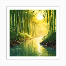 A Stream In A Bamboo Forest At Sun Rise Square Composition 307 Art Print