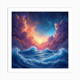 Celestial Watercolor Scene With Colorful Cosmic Waves 1 Art Print