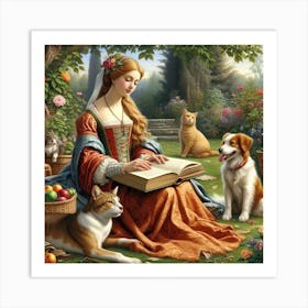 Lady And Her Pets Art Print