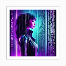 Cyberpunk asian girl Art Print