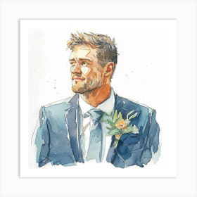 Watercolor Grooms Boutonniere 171 Art Print