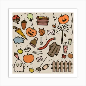 Halloween Doodle Autumn Pumpkin Art Print