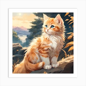 Cat On A Rock Art Print