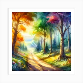 Colorful Path In The Forest Art Print