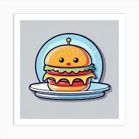 Cartoon Hamburger On A Plate 3 Art Print