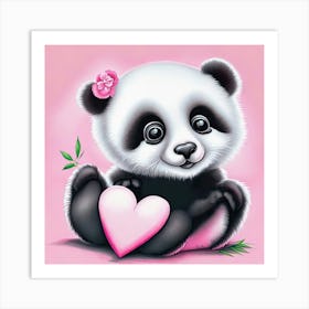 Cute Panda Holding A Heart Art Print