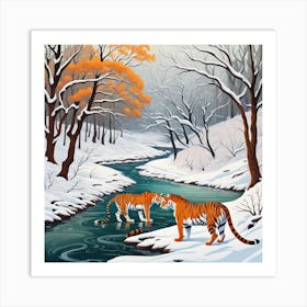 Winter Tiger In The Forest Art Print