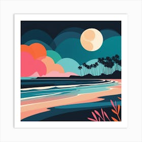 Beach At Night 2 Art Print