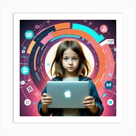 Child With A Laptop Art Print