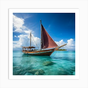 Sailing Boat In The Turquoise Sea Art Print