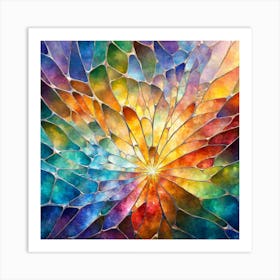 Watercolor Painting Of A Old Glas Art In A Spreading Flower Formation With Backlight Glow Art Print