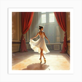 Graceful Watercolor Painting Of An Italian Dancer Rehearsing In A Grand Theater Art Print