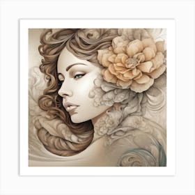 Woman With Flowers In Her Hair Art Print