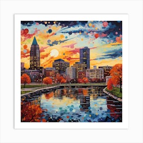 Sunset Over The River Art Print