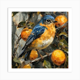 Bluebird On Oranges Art Print