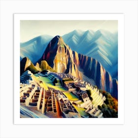 Machu Picchu Worldwonder in Chile - Painting Art Print