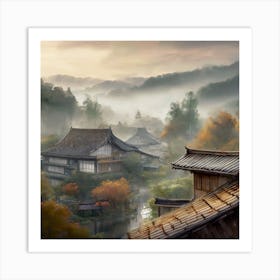 Firefly Rustic Rooftop Japanese Vintage Village Landscape 78771 Art Print