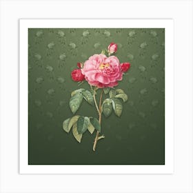 Vintage Duchess of Orleans Rose Botanical on Lunar Green Pattern n.0442 Art Print