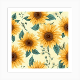 Sunflowers Seamless Pattern Art Print