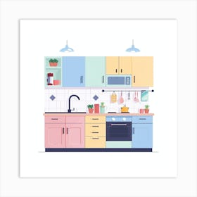 Kitchen Interior Flat Vector Illustration 4 Art Print