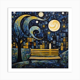 Bench At Night 1 Art Print