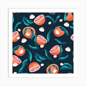 Orange Pattern On Blue Square Art Print