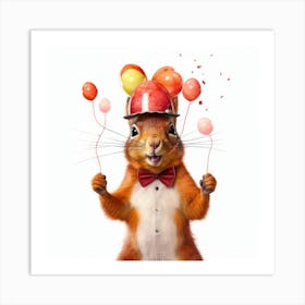 Squirrel With Balloons Art Print