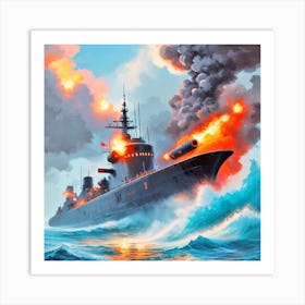 Battleship In The Ocean 3 Art Print