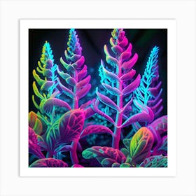 Psychedelic Plants Spring Flower Neon Wallpaper Art Print