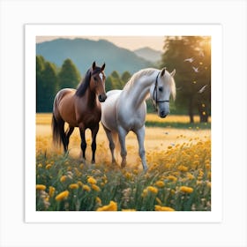 Two Horses In A Field 2 Art Print