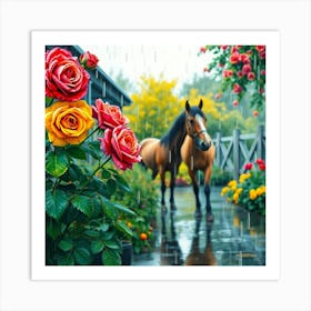 Horse In The Rain Art Print