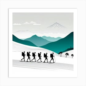 Hike Hiker Mountains Line Art Walking Backpacker Art Print