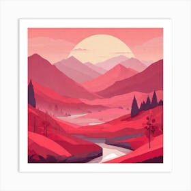 Misty mountains background in red tone 50 Art Print