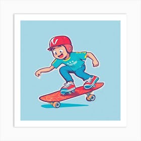 Cartoon Boy Skateboarding Art Print