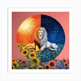 Lion And Sunflowers Art Print