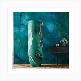 An Old Antique Vase Crafted From Green Marble Standing Majestically Against A Cool Backdrop Showc (4) Art Print