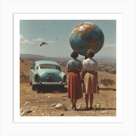 'Two Women With A Globe' Art Print